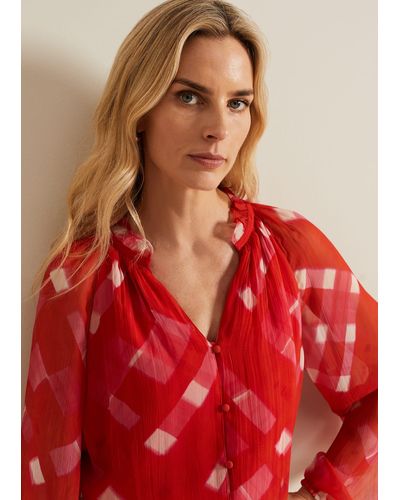 Phase Eight 's Megan Check Print Blouse - Red