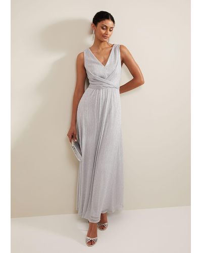 Phase Eight 's Artemis Plisse Shimmer Maxi Dress - Natural