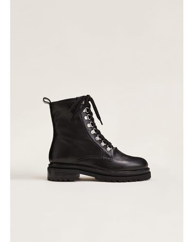 Phase Eight 's Meladie Black Leather Lace Up Ankle Boots