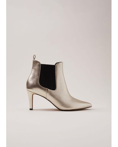 Phase Eight 's Leather Metallic Ankle Boots - Natural