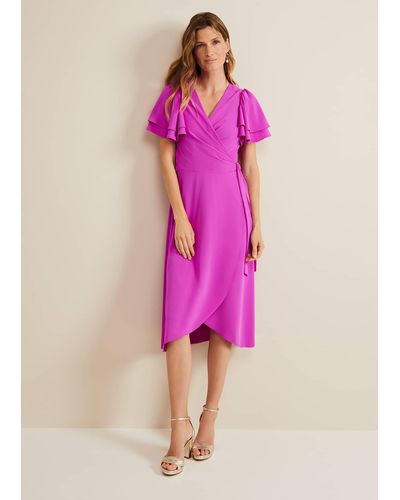 Phase Eight 's Gian Magenta Wrap Midi Dress - Pink