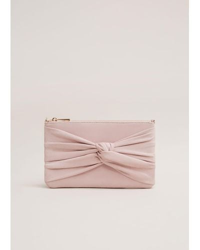 Phase Eight 's Suede Twist Front Clutch Bag - Pink
