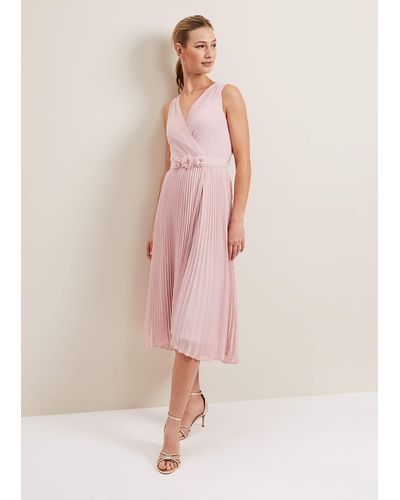 Phase Eight 's Cressida Pleated Midi Dress - Pink