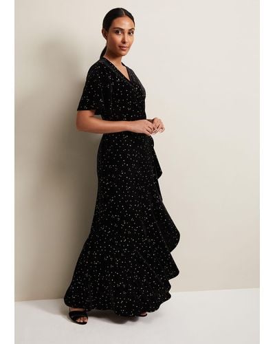 Phase Eight 's Petite Holly Velvet Star Wrap Maxi Dress - Black