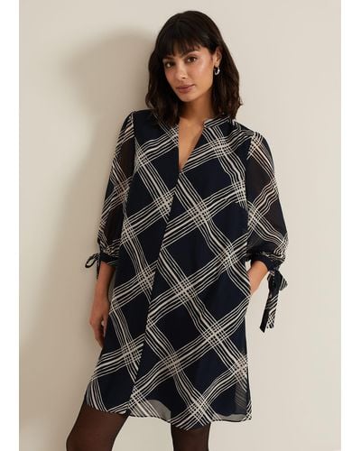 Phase Eight 's Cora Check Navy Tunic Dress - Blue