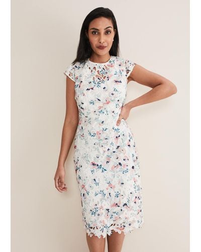 Phase Eight 's Petite Franky Floral Lace Dress - White