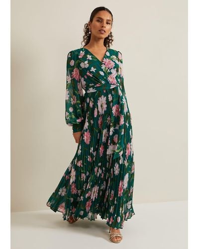 Phase Eight 's Petite Rosa Floral Pleat Maxi Dress - Green