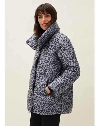 Phase Eight 's Anny Animal Print Puffer Coat - Grey