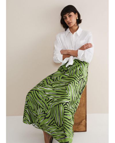 Phase Eight 's Norabel Zebra Print Satin Skirt - Green