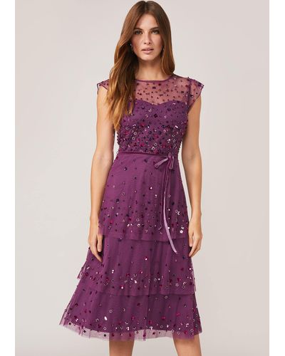 Phase Eight 's Cortine Embellished Tiered Dress - Purple