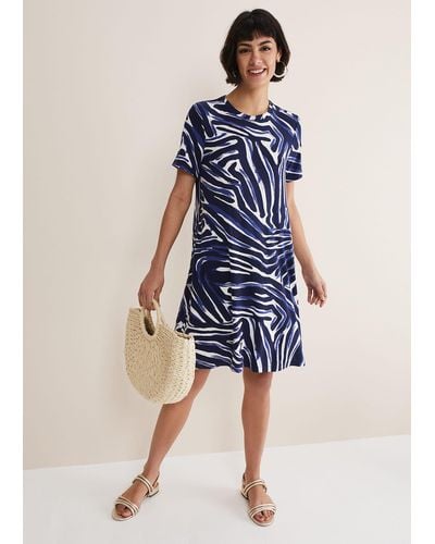 Phase Eight 's Isabelle Zebra Print Jersey Mini Dress - Blue