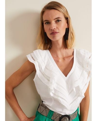 Phase Eight 's Rosey Ruffle Linen Top - White