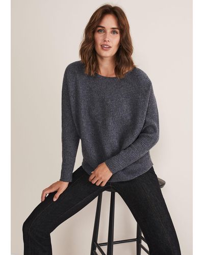 Phase Eight 's Isabella Ripple Wool Cashmere Jumper - Black