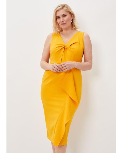 Phase Eight 's Rosalyn Twist Frill Dress - Orange