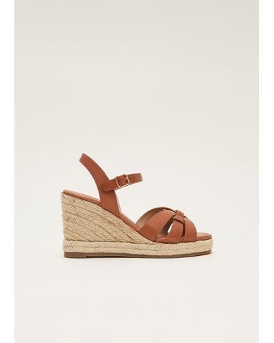 Phase Eight 's Leather Multi Strap Wedge Espadrille - Natural