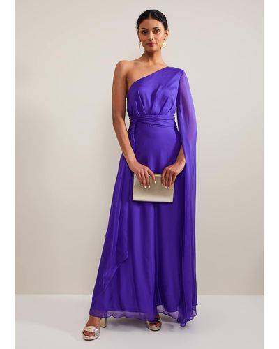Phase Eight 's Darby Silk One Shoulder Maxi Dress - Purple