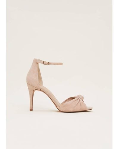 Phase Eight 's Nude Suede Open Toe Heels - Natural