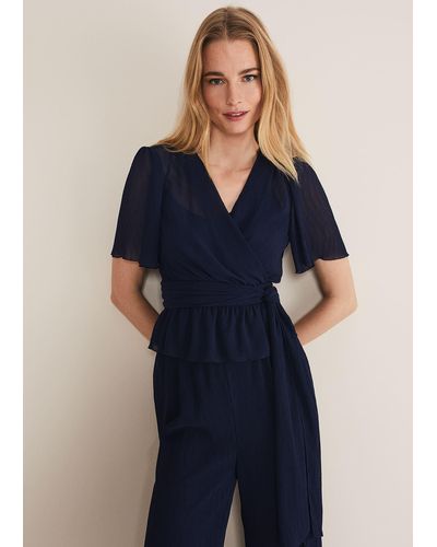 Phase Eight 's Aster Plisse Wrap Top Co-ord - Blue