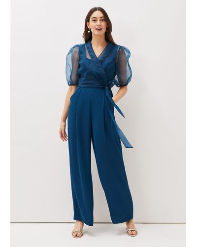Phase Eight 's Brontie Puff Sleeve Wide Leg Jumpsuit - Blue