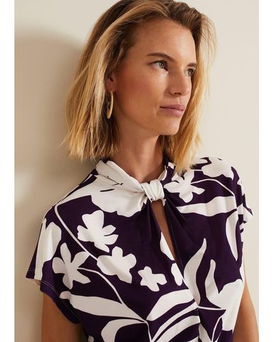 Phase Eight 's Farley Floral Twist Neck Top - Purple