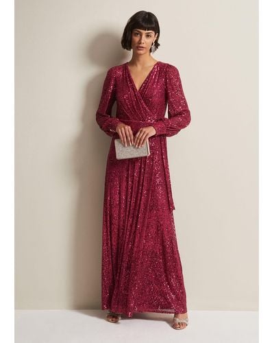 Phase Eight 's Amily Pink Sequin Maxi Dress - Red