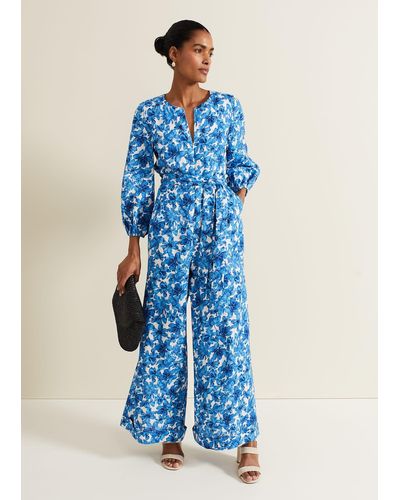 Phase Eight 's Rosey Floral Zip Jumpsuit - Blue