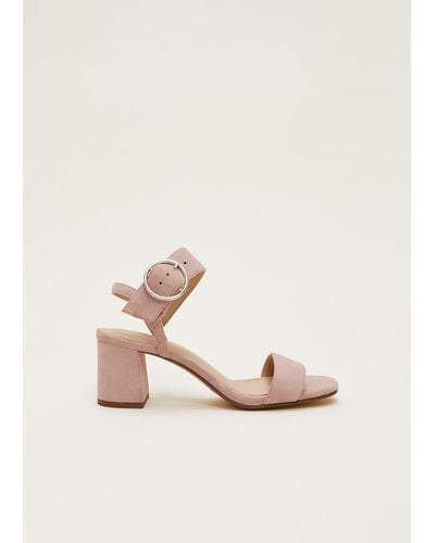 Phase Eight 's Suede Buckle Heeled Sandals - Natural