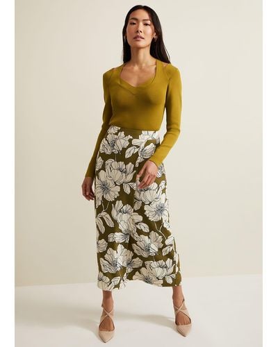Phase Eight 's Amalia Floral Midi Skirt - Metallic