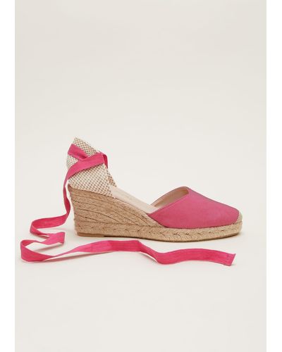 Phase Eight 's Suede Ankle Tie Espadrille Shoes - Pink