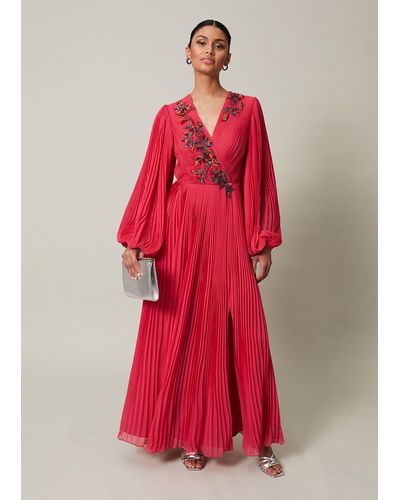 Phase Eight 's Lillian Pleated Wrap Maxi Dress - Red