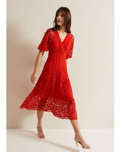 Phase Eight 's Senna Lace Midi Dress - Red