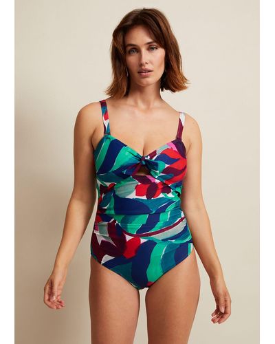 Phase Eight 's Jungle Palm Print Knot Tie Swimsuit - Blue