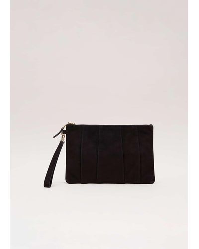 Phase Eight 's Suede Pleated Clutch Bag - Black