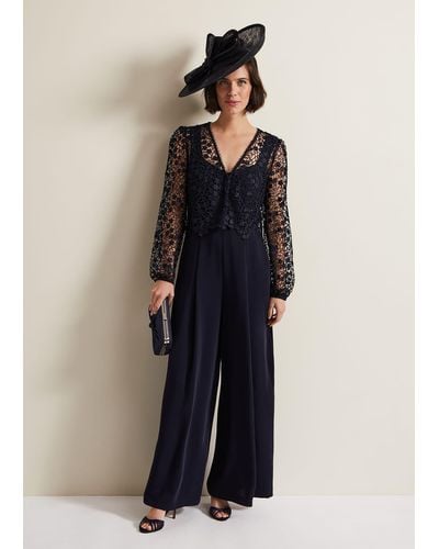 Phase Eight 's Mariposa Navy Lace Jumpsuit - Blue