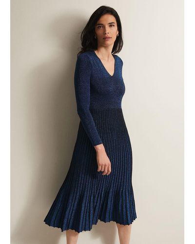 Phase Eight 's Jessamin Shimmer Knitted Midi Dress - Blue