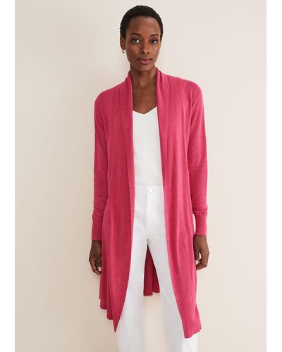 Phase Eight 's Louise Linen Longline Cardigan - Pink