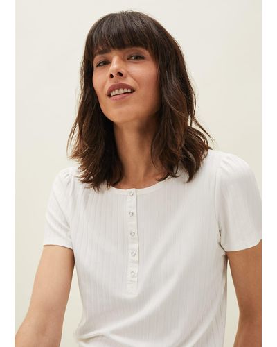Phase Eight 's Dez Ribbed Jersey Short Sleeved Top - White
