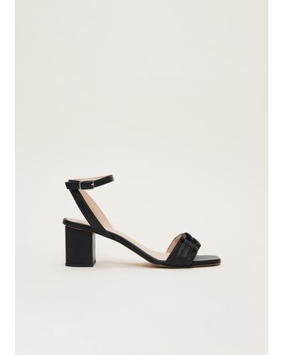Phase Eight 's Black Leather Open Toe Block Heels - Natural