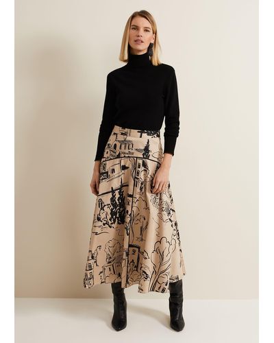 Phase Eight 's Mavis Tuscan Print Midi Skirt - Natural