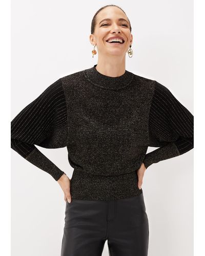 Phase Eight 's Gigi Batwing Sleeve Sparkle Knit Top - Black