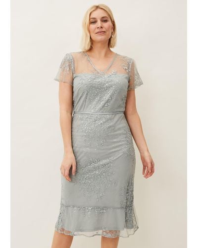 Phase Eight Juliana Floral Embroidered Dress - Grey