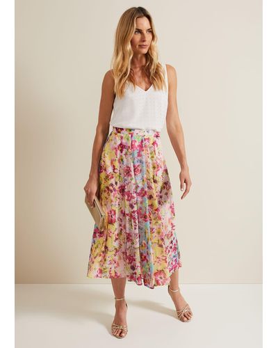 Phase Eight 's Vivianne Floral Midi Skirt - Pink