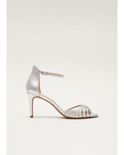 Phase Eight 's Silver Leather Open Toe Heels - Natural