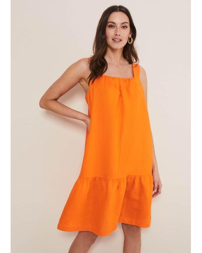 Phase Eight 's Mandy Linen Swing Dress - Orange