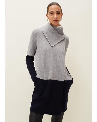 Phase Eight 's Paloma Colourblock Knit Coat - Grey