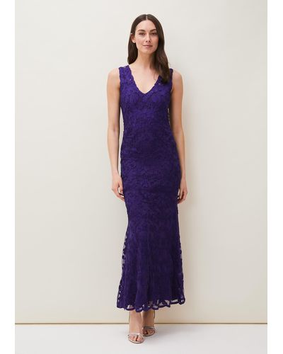 Phase Eight 's Osanne Tapework Lace Maxi Dress - Purple