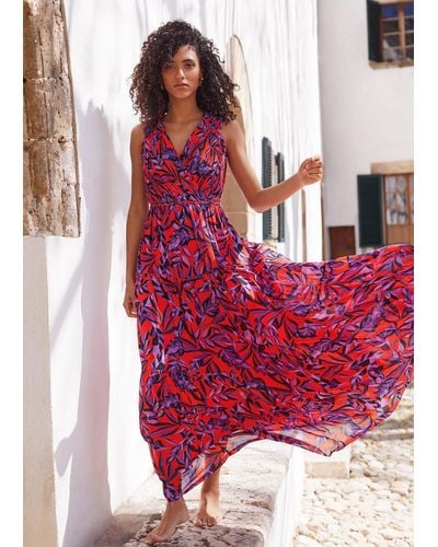 Phase Eight 's Athena Leaf Print Pleated Maxi Dress - Red