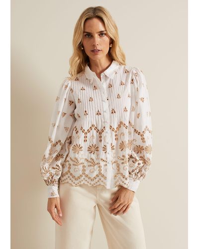 Phase Eight 's Amaya Broderie Shirt - Natural