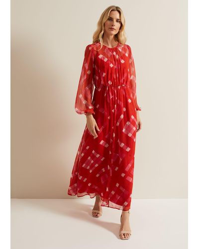 Phase Eight 's Tatianna Check Maxi Dress - Red