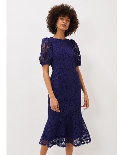 Phase Eight 's Lidia Guipure Lace Fishtail Dress - Blue